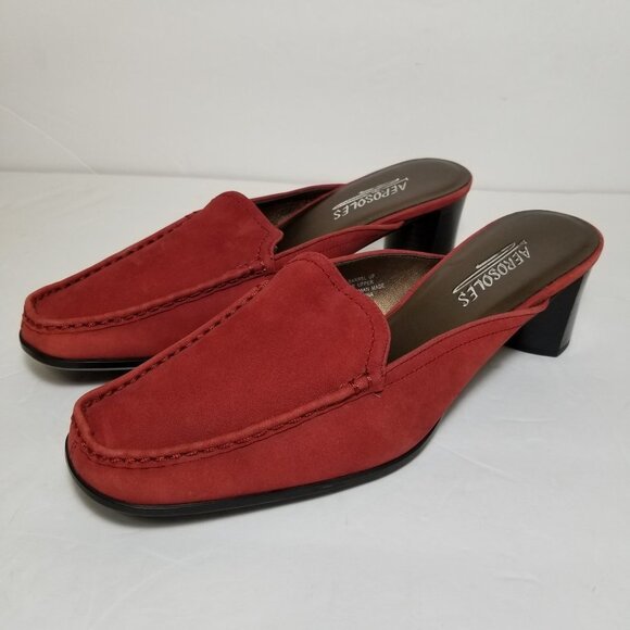 Aerosoles Barrel Up suede block heeled slides red size 7.5M moccasin toe loafers - Picture 1 of 11
